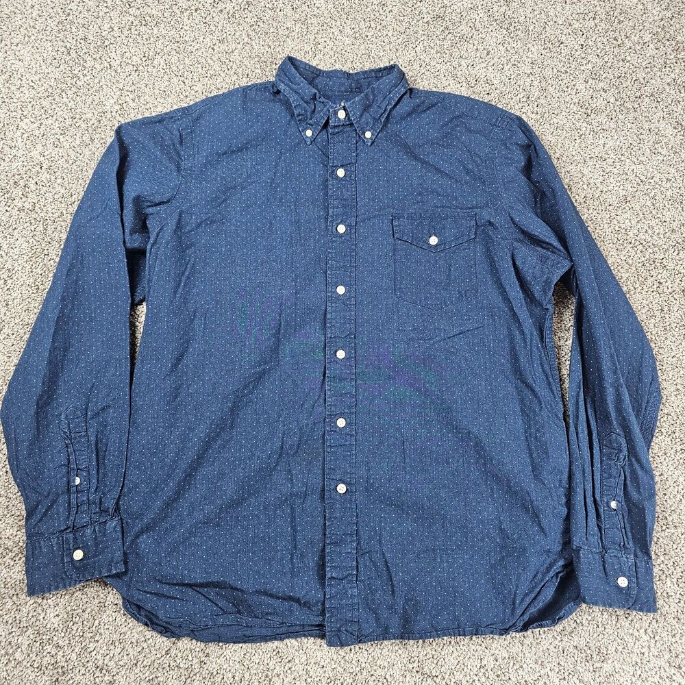 Ralph Lauren Shirt Mens Large Blue Polka Dot Long Sleeve Classic Fit Indigo - Picture 2 of 11